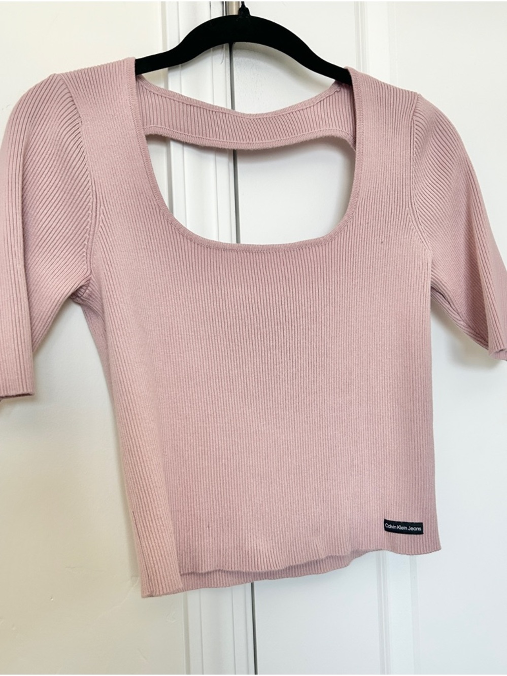 Calvin Klein Jeans Ribbed Dusty Pink Scoop-Back Crop Top